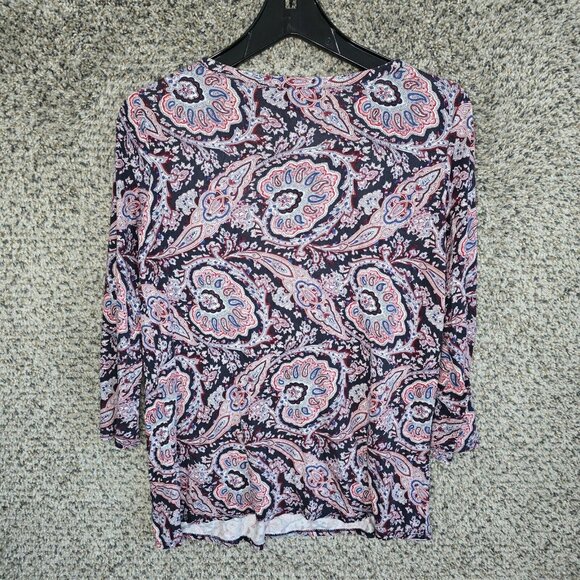 Talbots Top Womens Small Blue Paisley Print Pintuck 3/4 Sleeve Casual Ladies - Picture 7 of 7